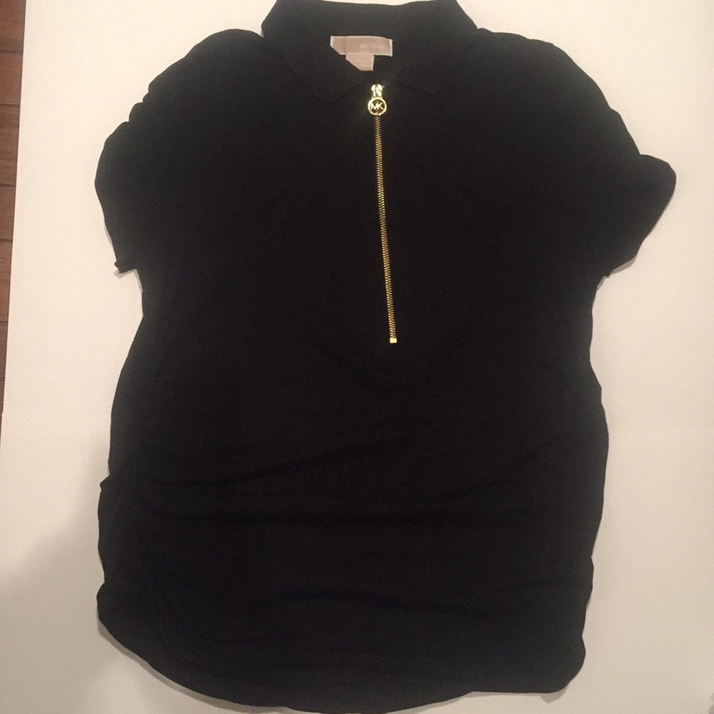 MICHAEL KORS HALF ZIP POLO RUCHED BLACK. SIZE 0X